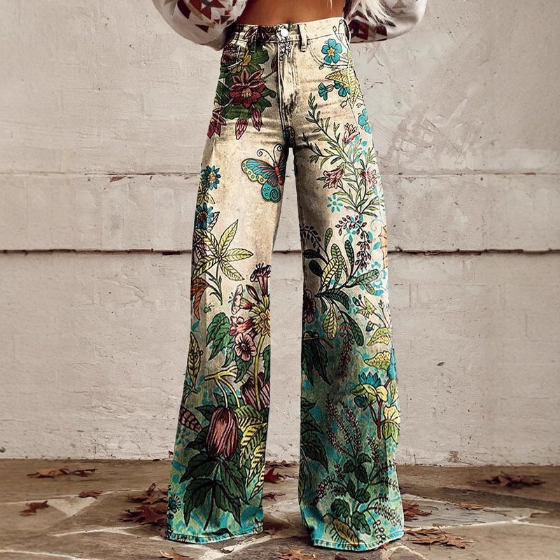 Independent Station 2024 Explosions Ladies Wide Leg Pants New 3D Thermal Transfer Bell Pants Simulation Denim Pants - Image 4